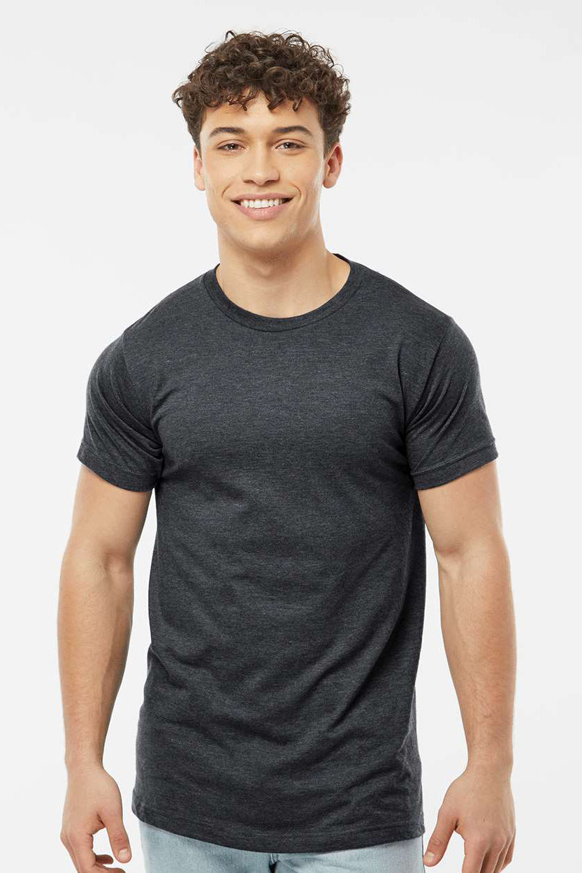 Tultex 202 Mens Fine Jersey Short Sleeve Crewneck T-Shirt Heather Graphite Grey Model Front