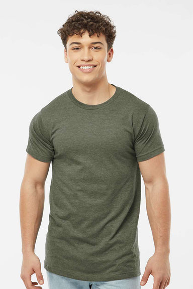 Tultex 202 Mens Fine Jersey Short Sleeve Crewneck T-Shirt Heather Military Green Model Front