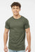 Tultex 202 Mens Fine Jersey Short Sleeve Crewneck T-Shirt Heather Military Green Model Front