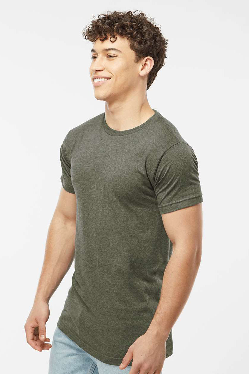 Tultex 202 Mens Fine Jersey Short Sleeve Crewneck T-Shirt Heather Military Green Model Side