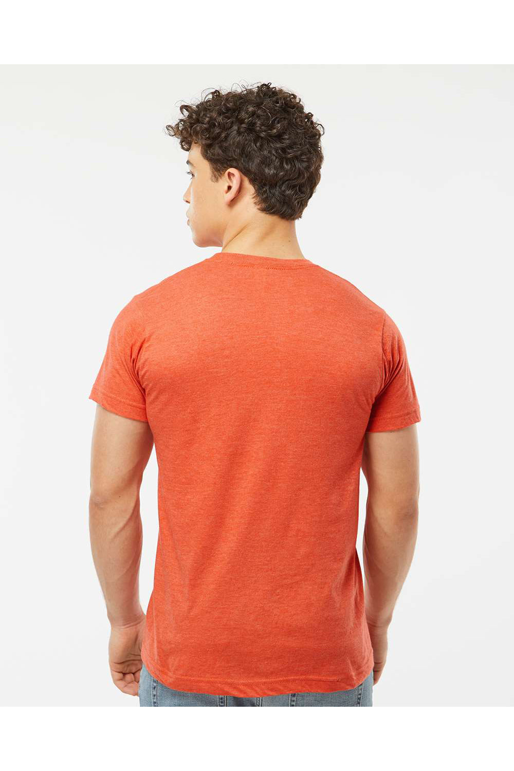 Tultex 202 Mens Fine Jersey Short Sleeve Crewneck T-Shirt Heather Orange Model Back