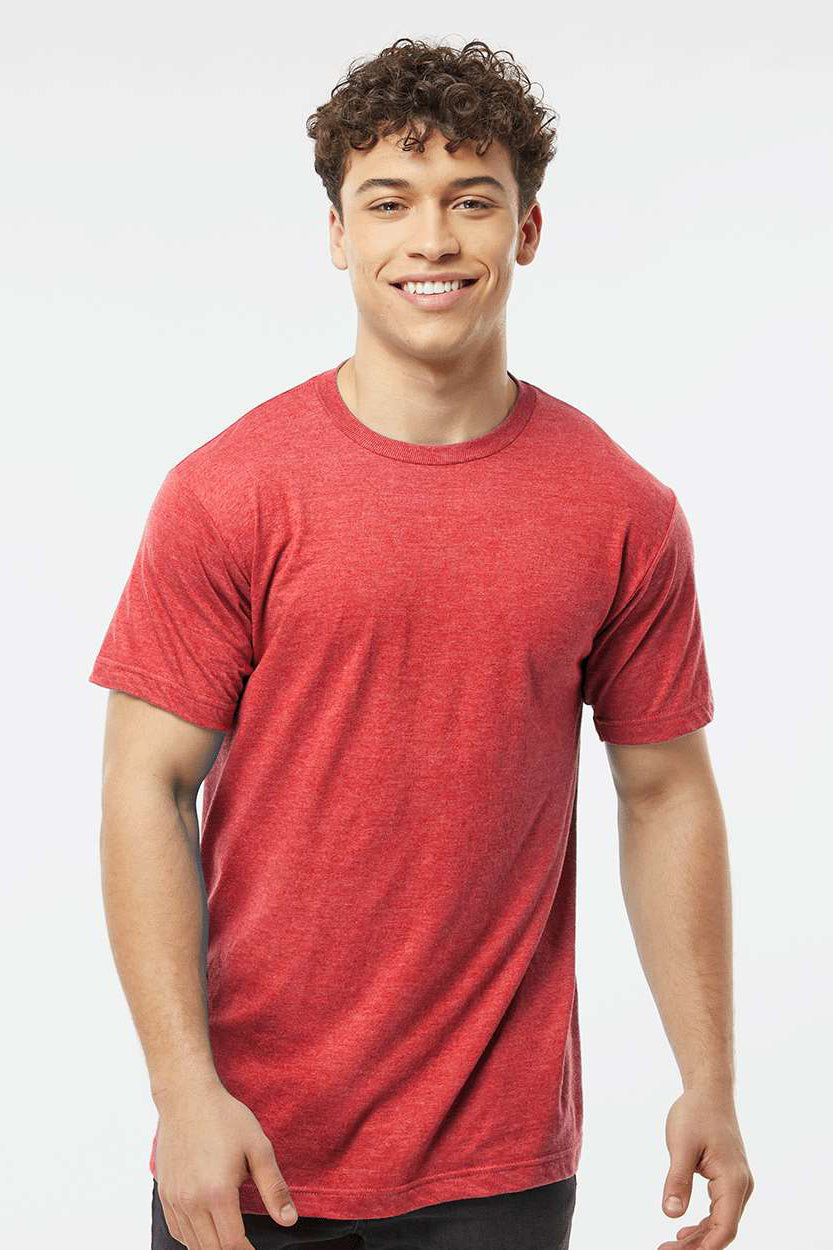 Tultex 202 Mens Fine Jersey Short Sleeve Crewneck T-Shirt Heather Red Model Front