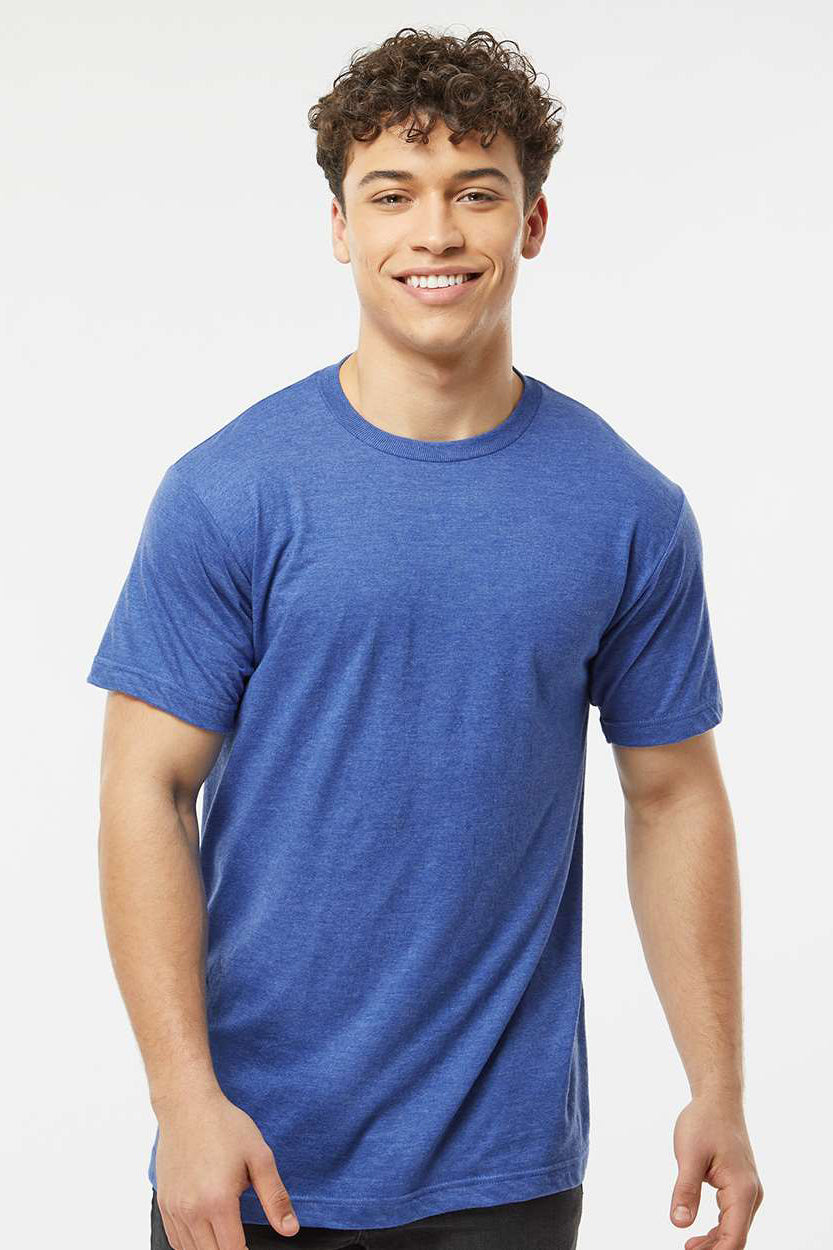 Tultex 202 Mens Fine Jersey Short Sleeve Crewneck T-Shirt Heather Royal Blue Model Front