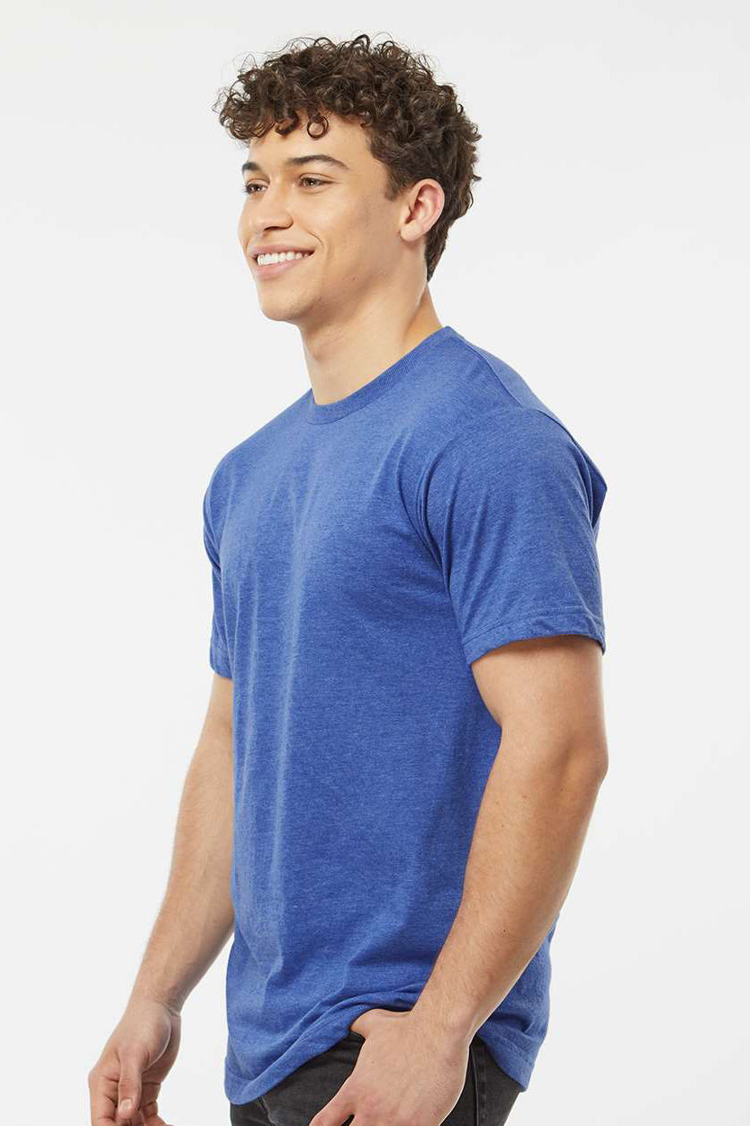Tultex 202 Mens Fine Jersey Short Sleeve Crewneck T-Shirt Heather Royal Blue Model Side