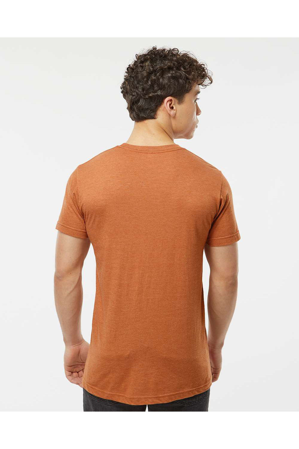 Tultex 202 Mens Fine Jersey Short Sleeve Crewneck T-Shirt Heather Rust Orange Model Back