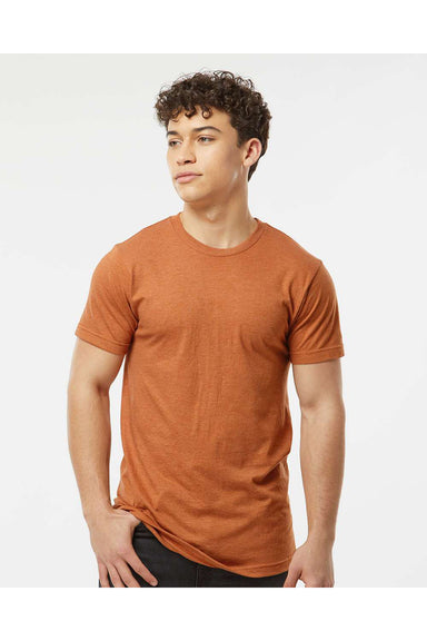 Tultex 202 Mens Fine Jersey Short Sleeve Crewneck T-Shirt Heather Rust Orange Model Front