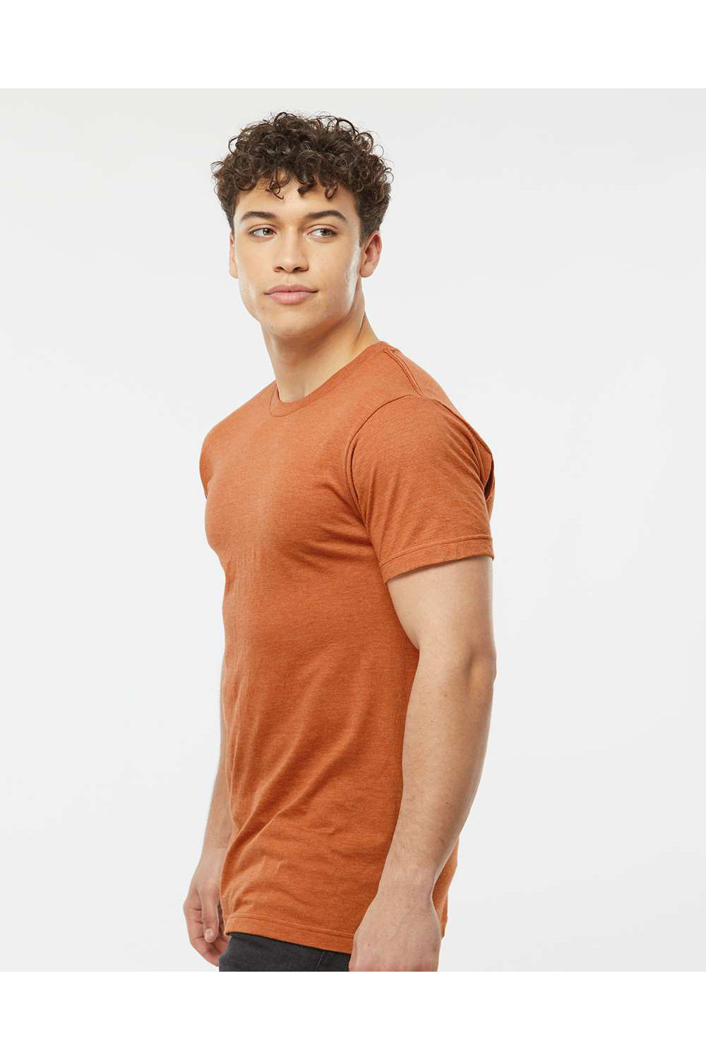Tultex 202 Mens Fine Jersey Short Sleeve Crewneck T-Shirt Heather Rust Orange Model Side