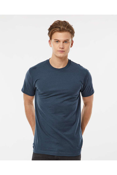Tultex 202 Mens Fine Jersey Short Sleeve Crewneck T-Shirt Indigo Blue Model Front