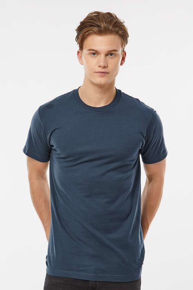 Tultex 202 Mens Fine Jersey Short Sleeve Crewneck T-Shirt Indigo Blue Model Front