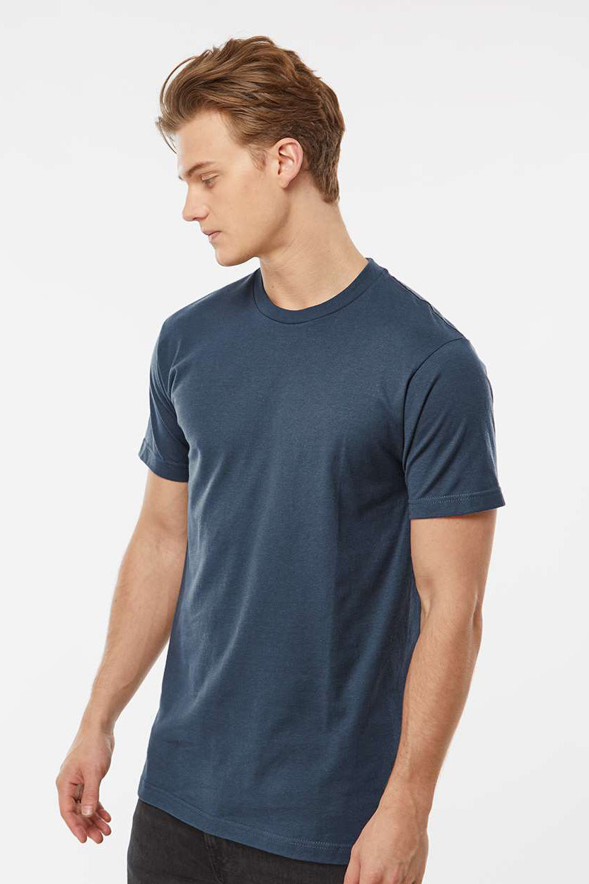 Tultex 202 Mens Fine Jersey Short Sleeve Crewneck T-Shirt Indigo Blue Model Side