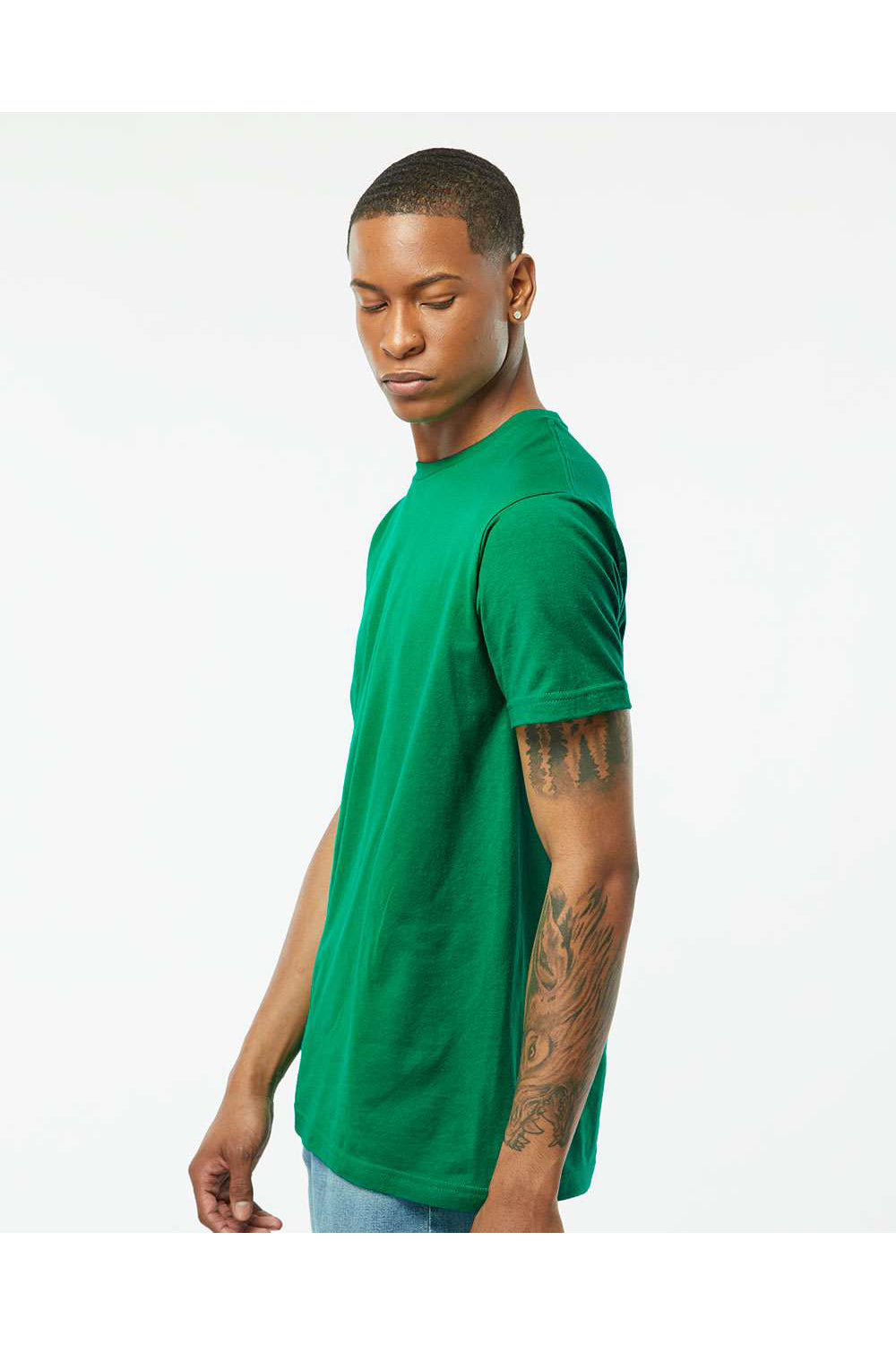 Tultex 202 Mens Fine Jersey Short Sleeve Crewneck T-Shirt Kelly Green Model Side