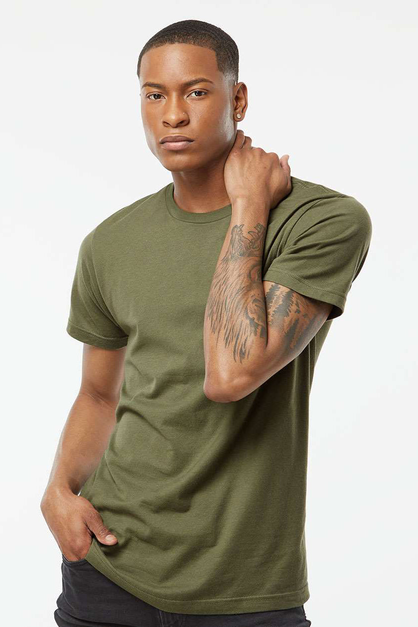 Tultex 202 Mens Fine Jersey Short Sleeve Crewneck T-Shirt Military Green Model Front