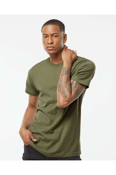 Tultex 202 Mens Fine Jersey Short Sleeve Crewneck T-Shirt Military Green Model Front