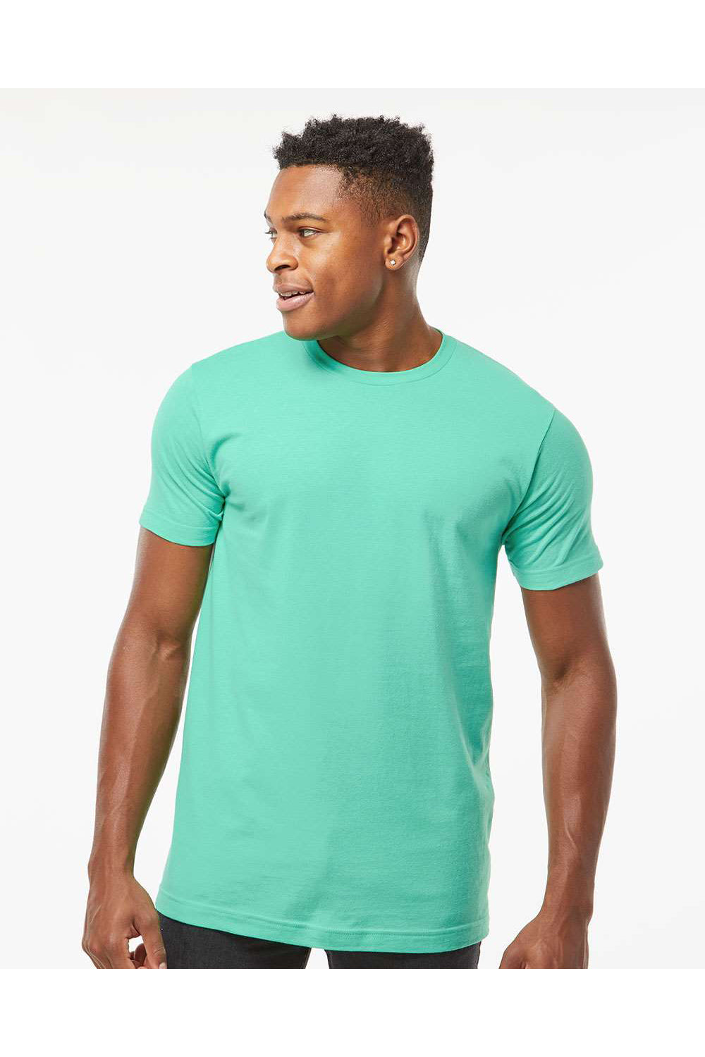 Tultex 202 Mens Fine Jersey Short Sleeve Crewneck T-Shirt Mint Green Model Front