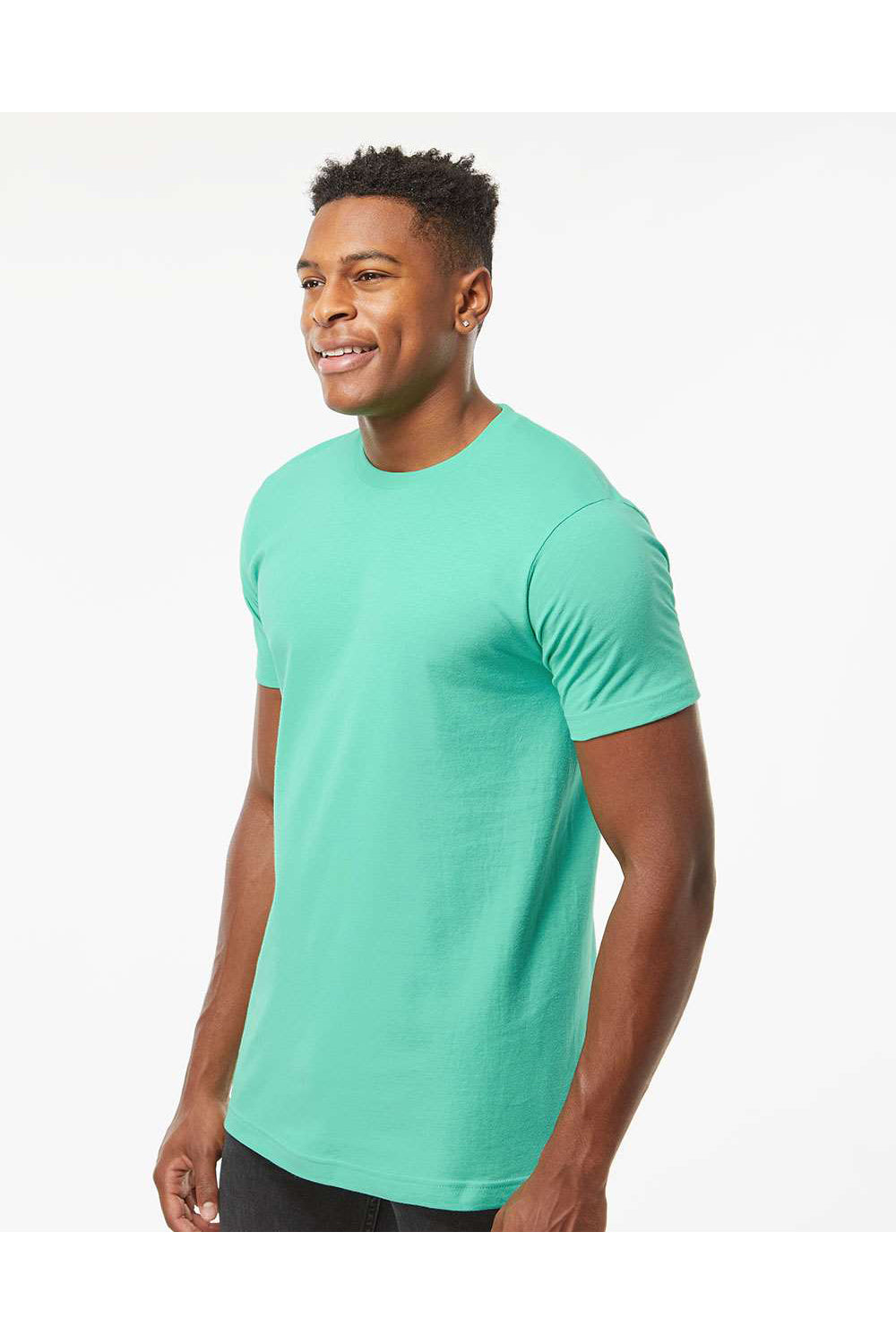 Tultex 202 Mens Fine Jersey Short Sleeve Crewneck T-Shirt Mint Green Model Side