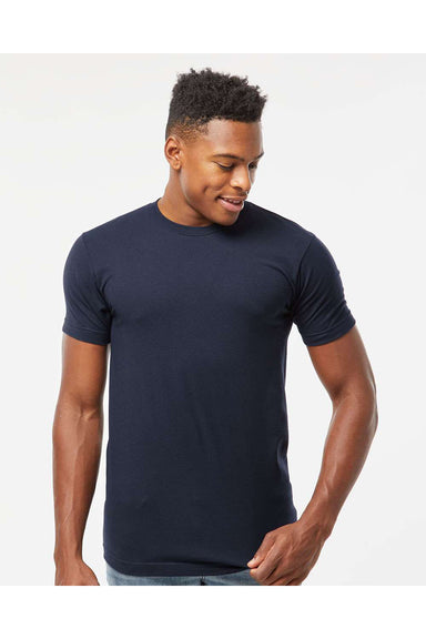 Tultex 202 Mens Fine Jersey Short Sleeve Crewneck T-Shirt Navy Blue Model Front