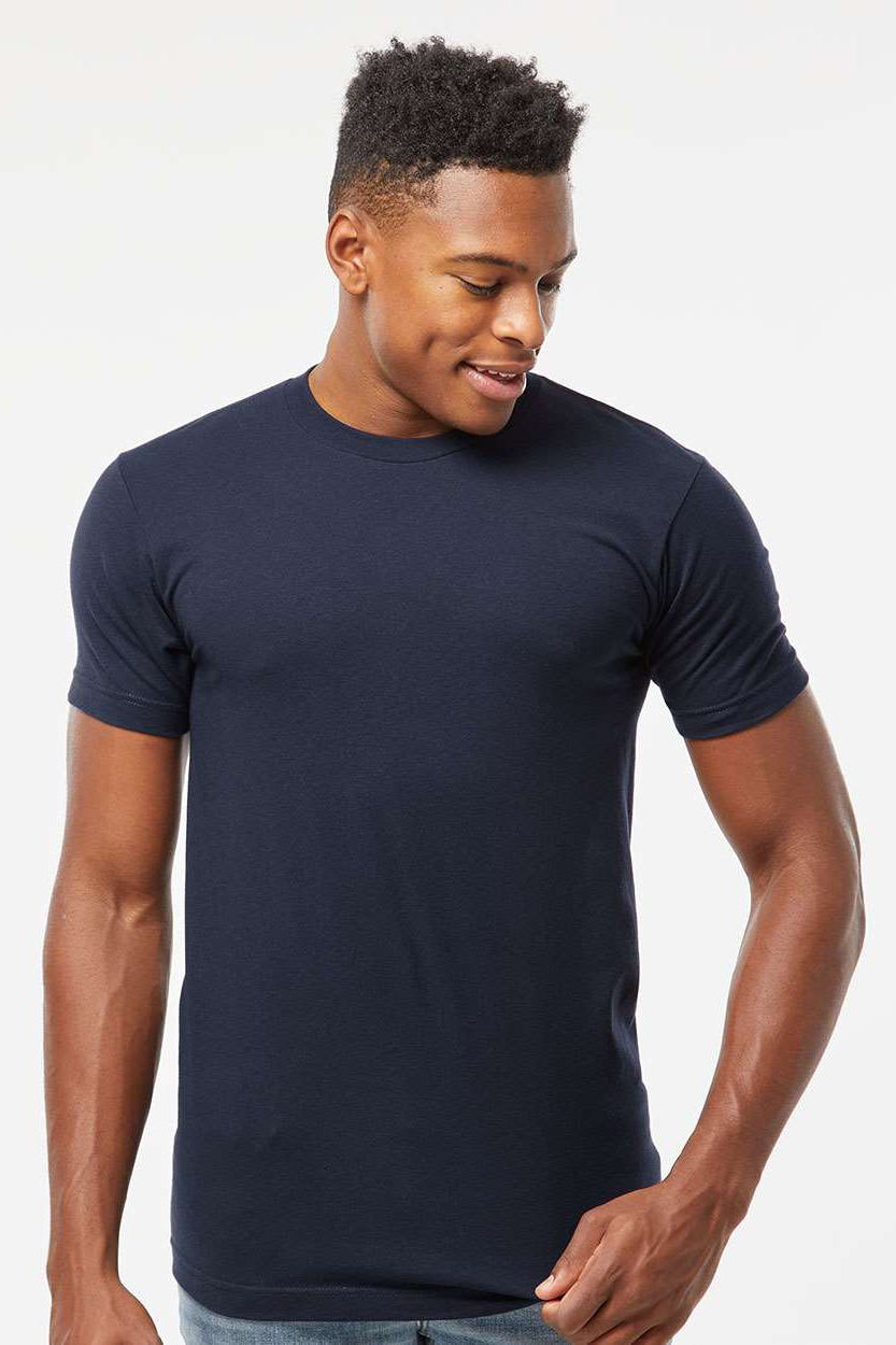 Tultex 202 Mens Fine Jersey Short Sleeve Crewneck T-Shirt Navy Blue Model Front