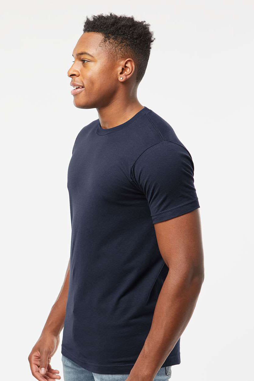 Tultex 202 Mens Fine Jersey Short Sleeve Crewneck T-Shirt Navy Blue Model Side