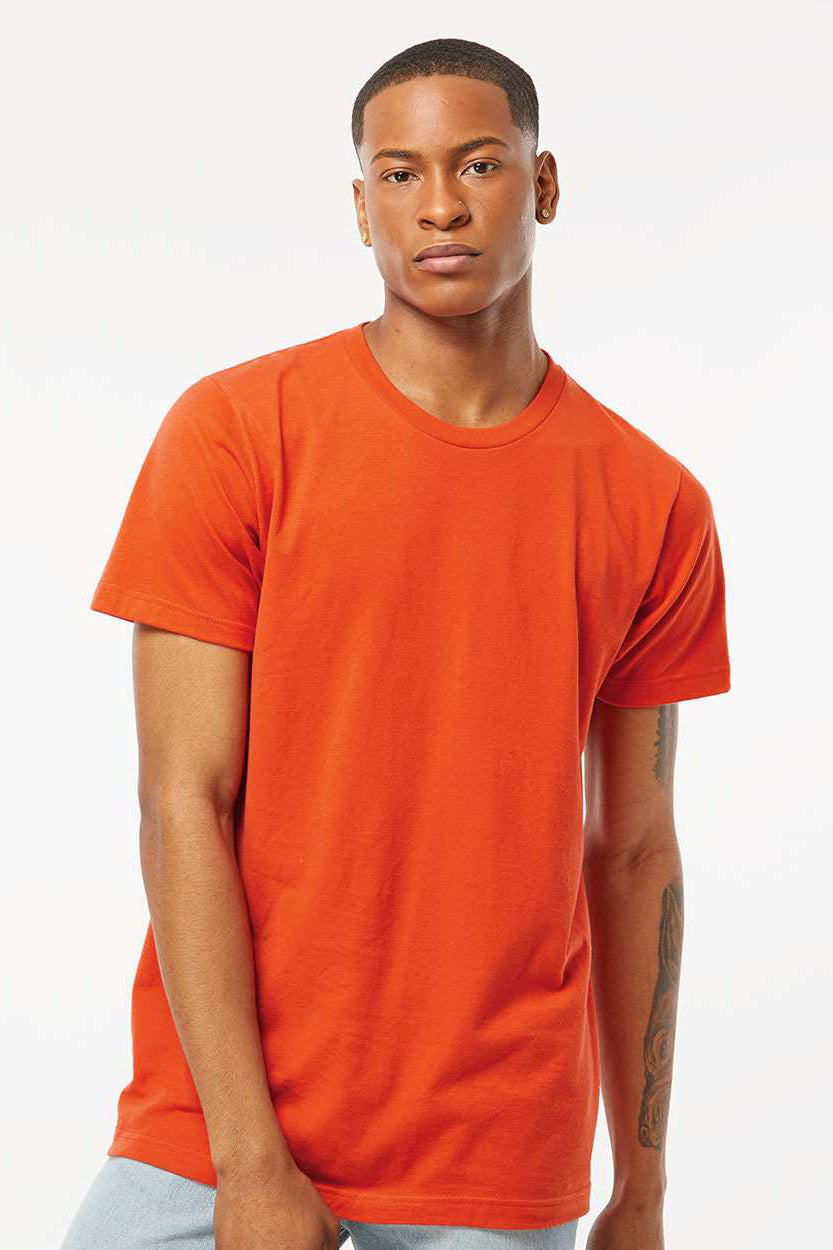 Tultex 202 Mens Fine Jersey Short Sleeve Crewneck T-Shirt Orange Model Front