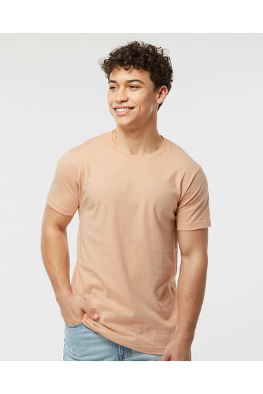 Tultex 202 Mens Fine Jersey Short Sleeve Crewneck T-Shirt Peach Model Front