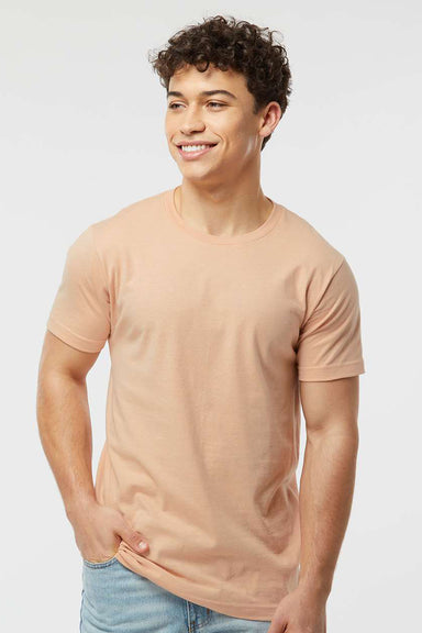 Tultex 202 Mens Fine Jersey Short Sleeve Crewneck T-Shirt Peach Model Front