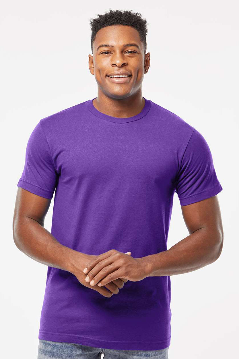 Tultex 202 Mens Fine Jersey Short Sleeve Crewneck T-Shirt Purple Model Front