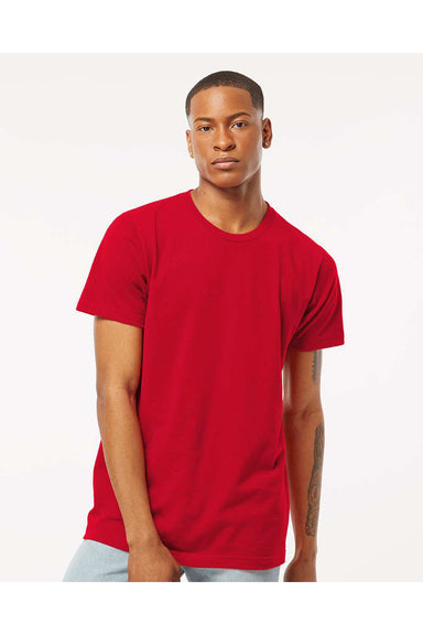 Tultex 202 Mens Fine Jersey Short Sleeve Crewneck T-Shirt Red Model Front