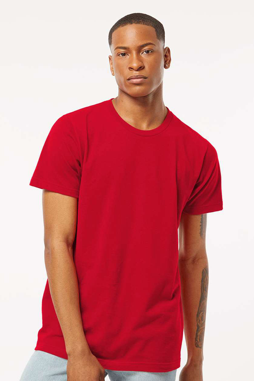 Tultex 202 Mens Fine Jersey Short Sleeve Crewneck T-Shirt Red Model Front