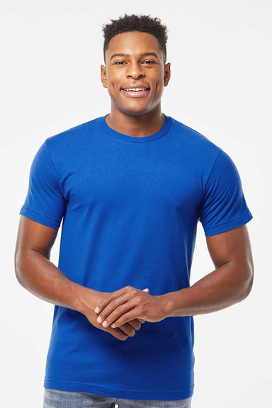 Tultex 202 Mens Fine Jersey Short Sleeve Crewneck T-Shirt Royal Blue Model Front