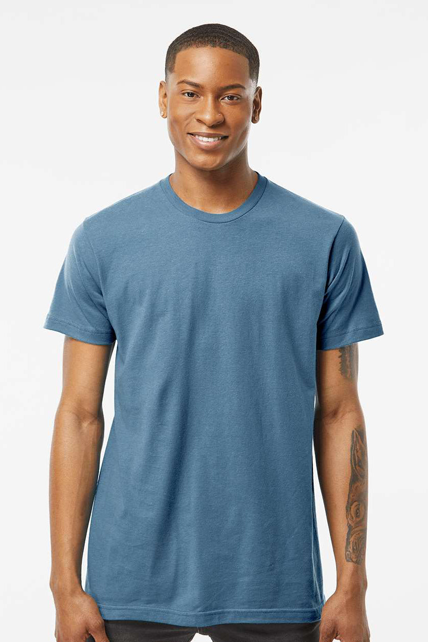 Tultex 202 Mens Fine Jersey Short Sleeve Crewneck T-Shirt Slate Blue Model Front