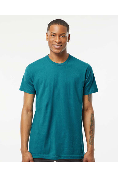 Tultex 202 Mens Fine Jersey Short Sleeve Crewneck T-Shirt Teal Blue Model Front