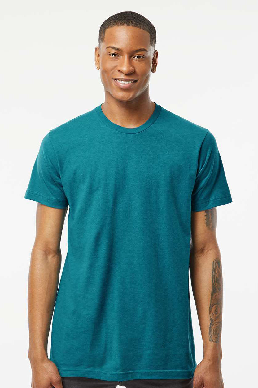 Tultex 202 Mens Fine Jersey Short Sleeve Crewneck T-Shirt Teal Blue Model Front