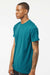 Tultex 202 Mens Fine Jersey Short Sleeve Crewneck T-Shirt Teal Blue Model Side