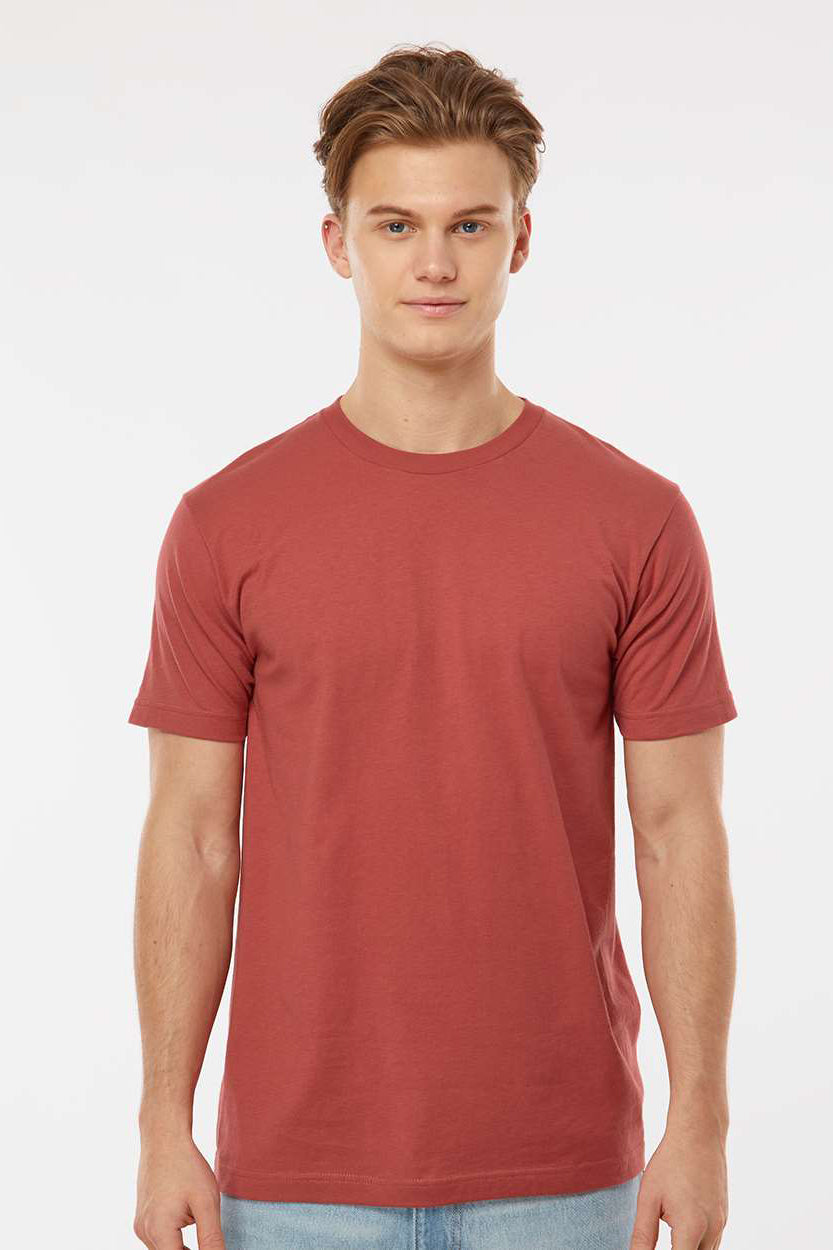 Tultex 202 Mens Fine Jersey Short Sleeve Crewneck T-Shirt Terracotta Red Model Front