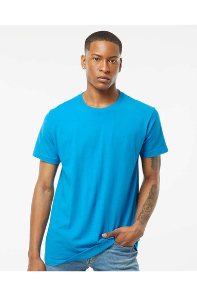 Tultex 202 Mens Fine Jersey Short Sleeve Crewneck T-Shirt Turquoise Blue Model Front