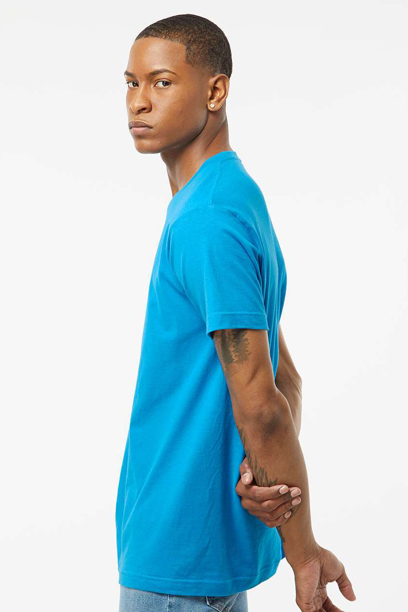 Tultex 202 Mens Fine Jersey Short Sleeve Crewneck T-Shirt Turquoise Blue Model Side