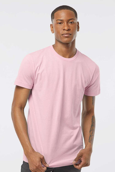 Tultex 202 Mens Fine Jersey Short Sleeve Crewneck T-Shirt Pink Model Front