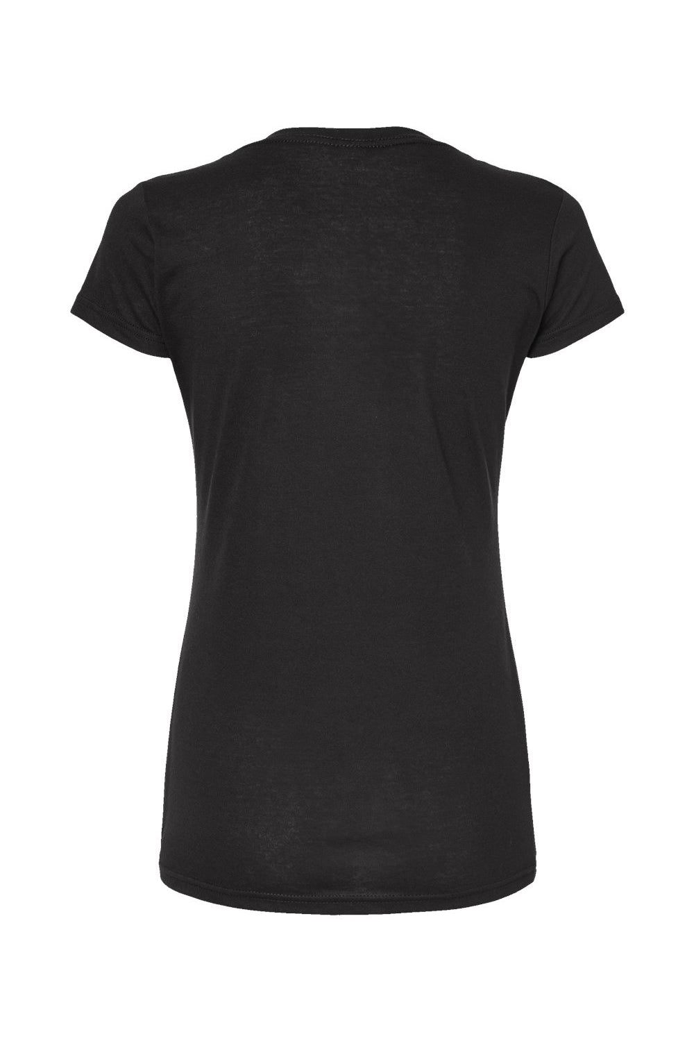 Tultex 244 Womens Poly-Rich Short Sleeve V-Neck T-Shirt Black Flat Back