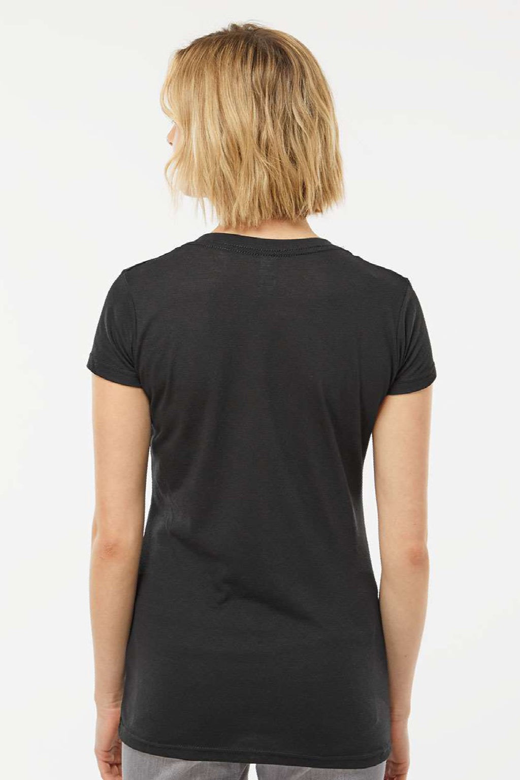 Tultex 244 Womens Poly-Rich Short Sleeve V-Neck T-Shirt Black Model Back