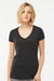 Tultex 244 Womens Poly-Rich Short Sleeve V-Neck T-Shirt Black Model Front
