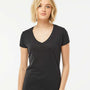 Tultex Womens Poly-Rich Short Sleeve V-Neck T-Shirt - Black - NEW