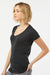 Tultex 244 Womens Poly-Rich Short Sleeve V-Neck T-Shirt Black Model Side