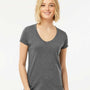 Tultex Womens Poly-Rich Short Sleeve V-Neck T-Shirt - Heather Charcoal Grey - NEW