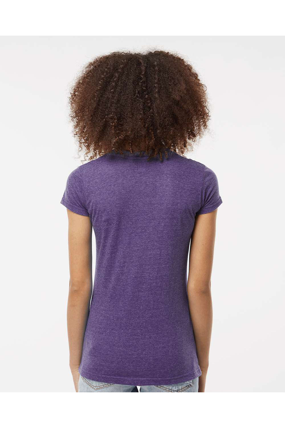 Tultex 244 Womens Poly-Rich Short Sleeve V-Neck T-Shirt Heather Purple Model Back