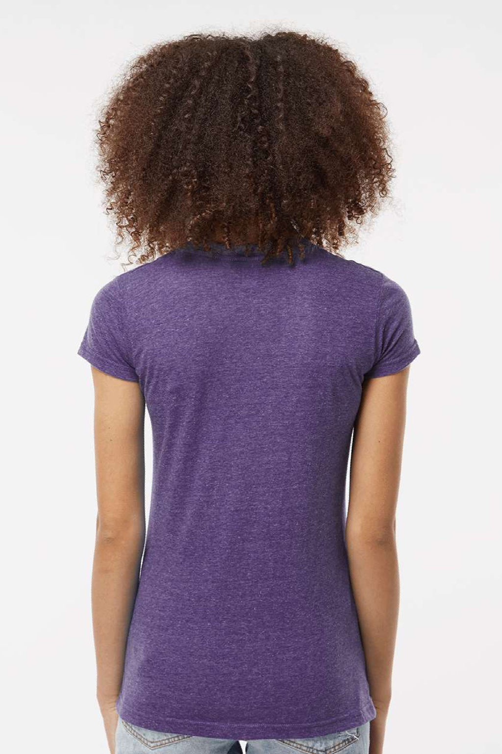 Tultex 244 Womens Poly-Rich Short Sleeve V-Neck T-Shirt Heather Purple Model Back