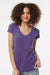 Tultex 244 Womens Poly-Rich Short Sleeve V-Neck T-Shirt Heather Purple Model Front