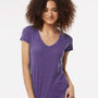 Tultex Womens Poly-Rich Short Sleeve V-Neck T-Shirt - Heather Purple - NEW