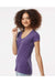 Tultex 244 Womens Poly-Rich Short Sleeve V-Neck T-Shirt Heather Purple Model Side