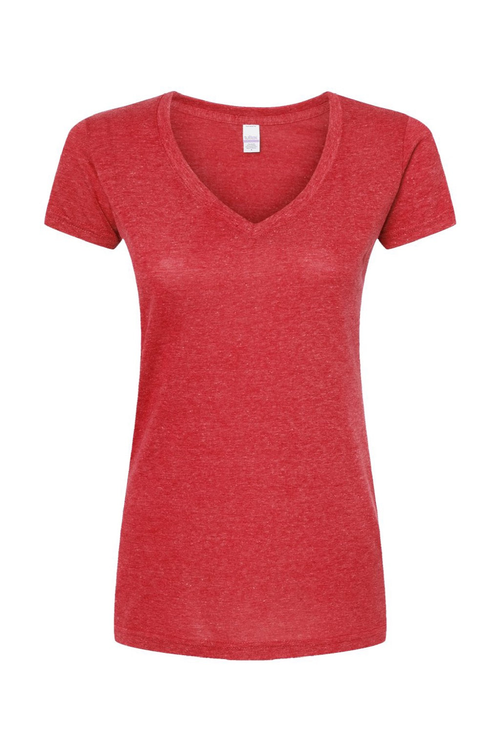 Tultex 244 Womens Poly-Rich Short Sleeve V-Neck T-Shirt Heather Red Flat Front