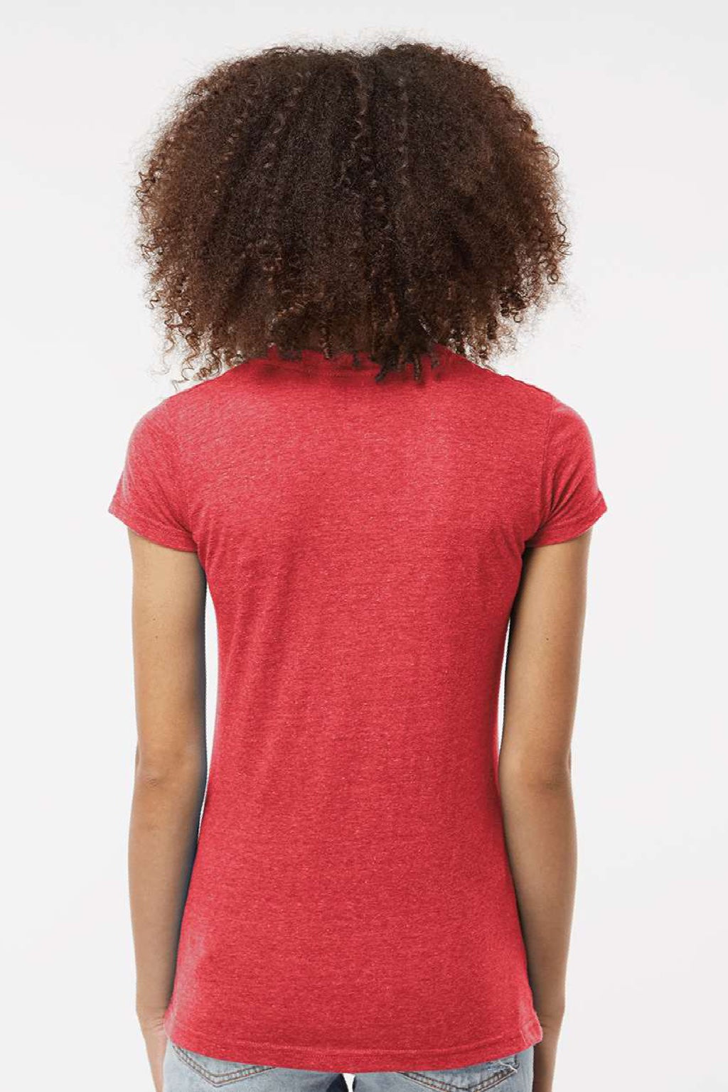 Tultex 244 Womens Poly-Rich Short Sleeve V-Neck T-Shirt Heather Red Model Back